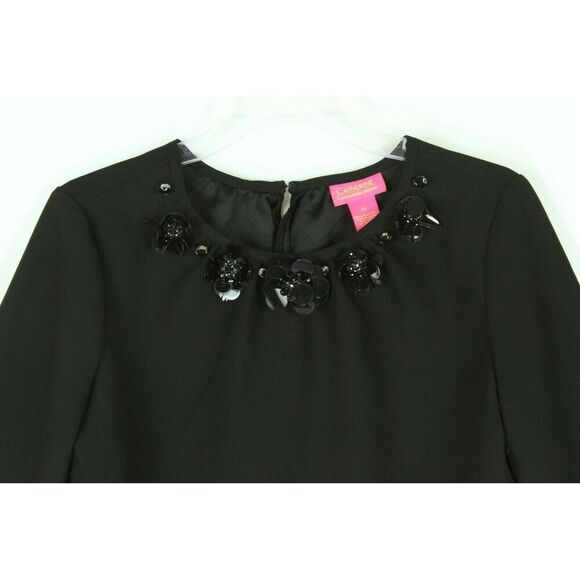 Catherine Malandrino Top XS Black Womens Sequin Ruffle Cocktail - Picture 12 of 12